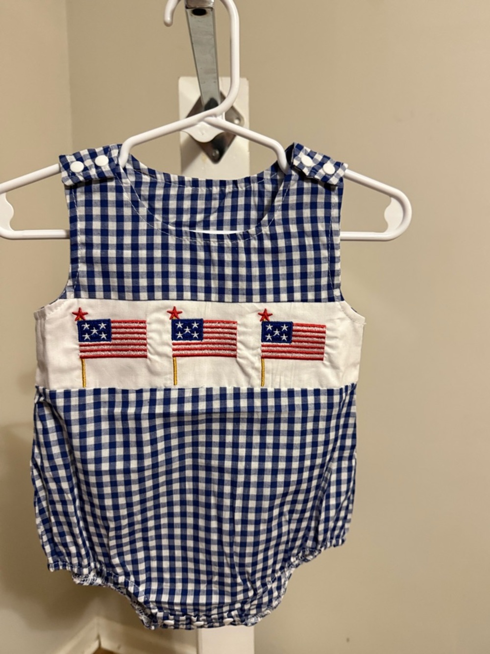 New Gingham American Flag Romper - Picture 1 of 7